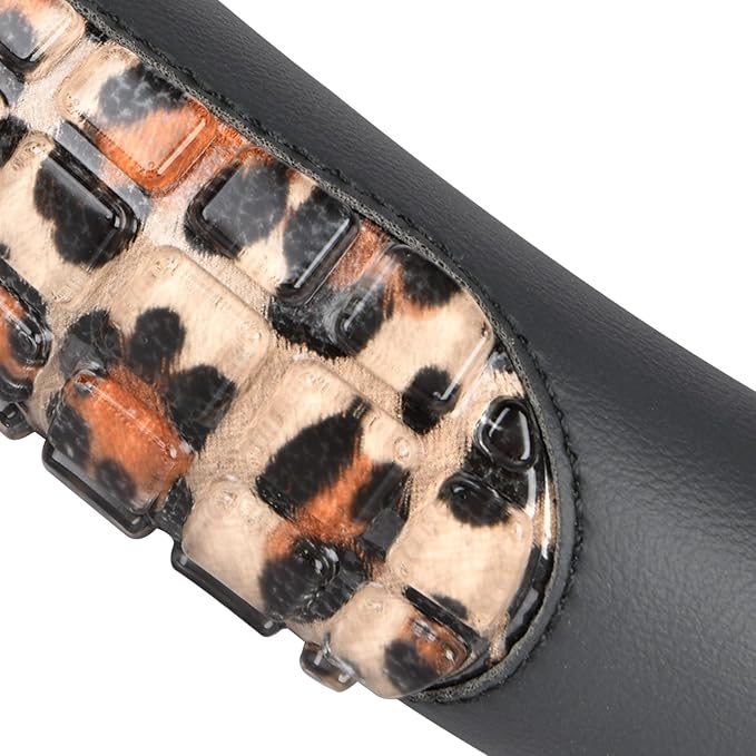Flying Banner car Steering Wheel Cover Gel Massage Velvet Cool Warm Universal Size 15 inches SUV Truck Anti Slip Odorless Summer Winter (Black Brown Leopard Print, Gel Massage)
