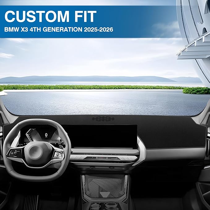 KUST Car Dash Cover for BMW X3 2025 2026 Polyester Dashboard Cover Dash Carpet Non-Slip Dash Protector Interior Accessories for X3 Custom Fit Dash Mat Sunshade Windshield No Glare Black
