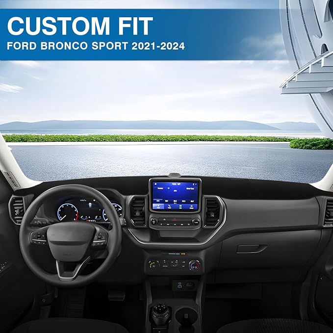KUST Car Dash Cover Compatible with Ford Bronco Sport 2021-2024 (Only fit Bronco Sport) Dashboard Cover Polyester Non-Slip Interior Accessories for Bronco Sport Custom Fit Dash Mat No Glare Black