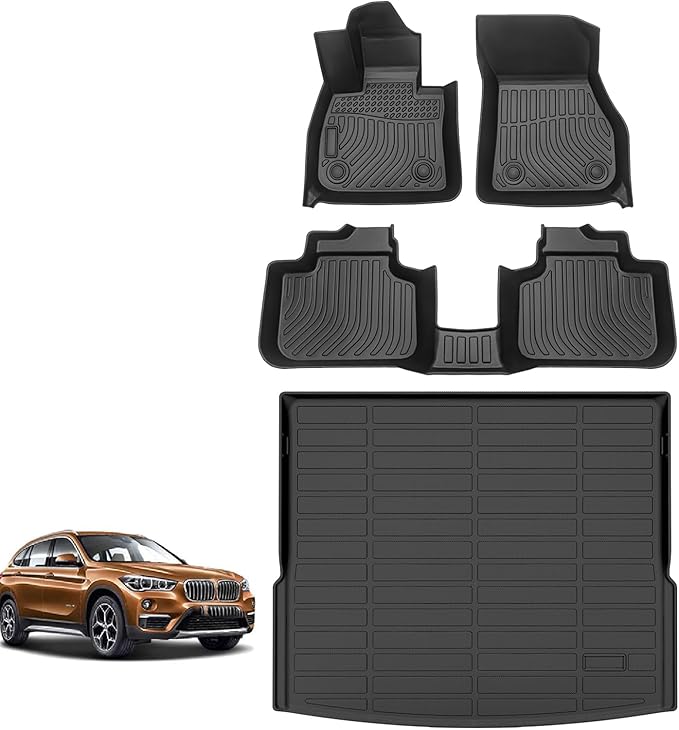 for BMW X1 Floor Mats 2016 2017 2018 2019 2020 2021 2022, TPE All Weather Car Floor Mat Cargo Liner Anti-Slip Waterproof Accessories for BMW X1 2016-2022