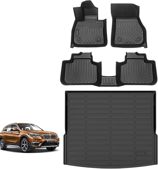 for BMW X1 Floor Mats 2016 2017 2018 2019 2020 2021 2022, TPE All Weather Car Floor Mat Cargo Liner Anti-Slip Waterproof Accessories for BMW X1 2016-2022