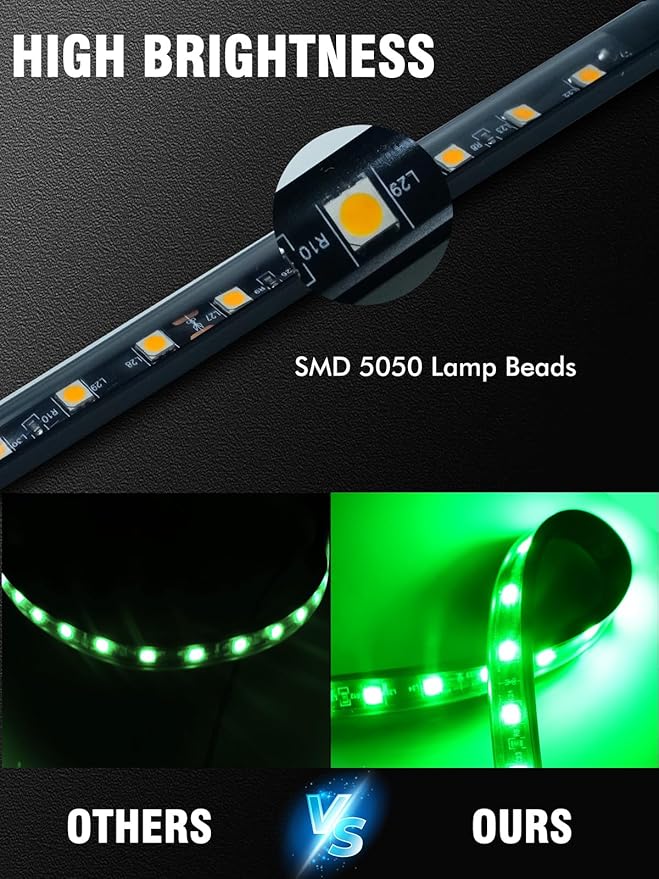 8 Pcs Car Led Light Strip IP67 Waterproof 11" Flexible Led Lights Underglow 12V for Car Motorcycle Boat Golf Cart Interior Exterior Decoration - Green
