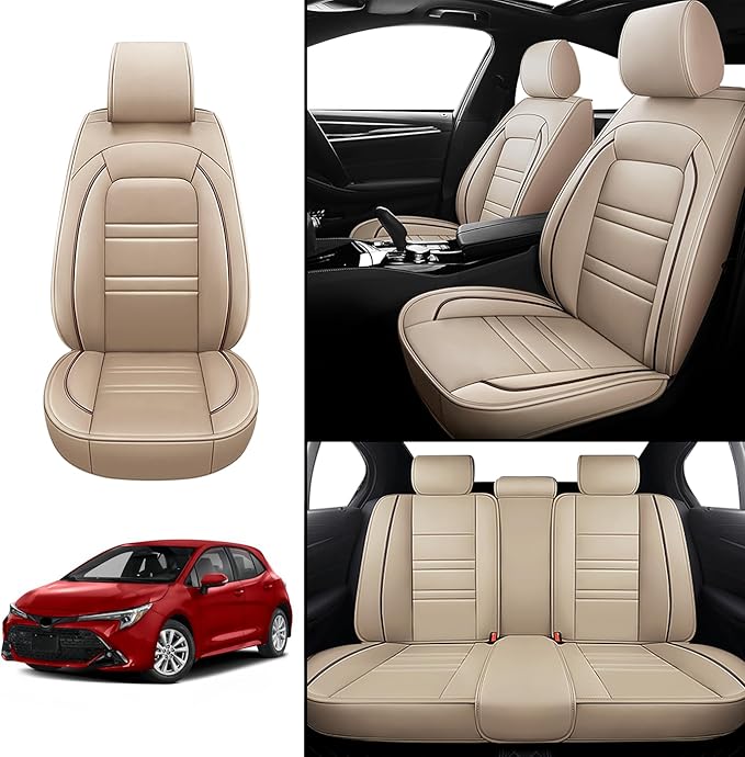 Seat Covers for Toyota Corolla 1997-2025 | 5-Seats Leather Seat Covers, Easy to Install Automotive Seat Covers Full Set (Full Set, Beige)