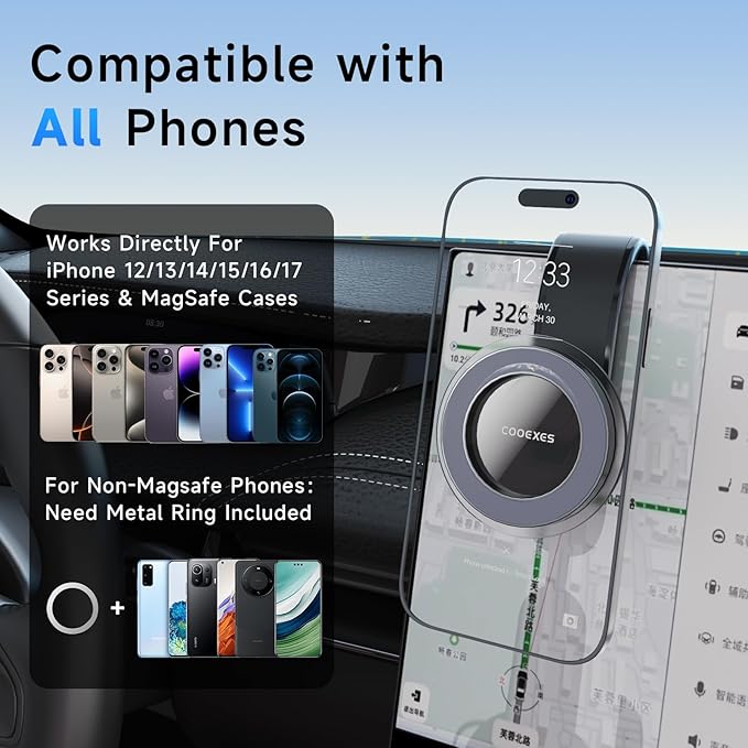 for MagSafe Phone Holder for Car, Magnetic Car Mount with 360°Rotation Vacuum Suction Cup Car Mount for Car - 108LBS,Memory Alloy Bendable Arm, Car Accessories for iPhone 17/16/15