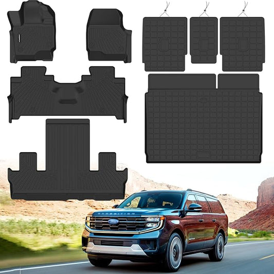 All Weather Car Floor Mats Cargo Liner with Backrest Mat for 2025 Ford Expedition Max 7 Seats, TPE Rubber Liners Full Set Automotive Mats for 2025 Expedition Max Accessories