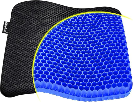 Gel Seat Cushion - Enhanced Double Thick Egg Seat Cushion with Non-Slip Cover - Office Chair Car Seat Cushion - Sciatica & Back Pain Relief - Perfect for Office Chair Car Wheelchair Travel