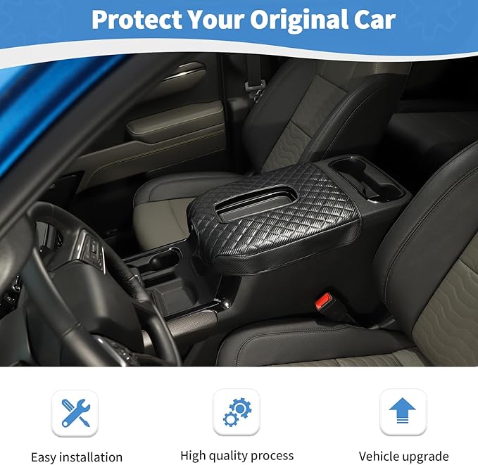 RT-TCZ for Silverado Center Console Armrest Cover for Chevy Silverado Suburban Tahoe for GMC Yukon Sierra 2019 up Black Carbon Fiber Grain