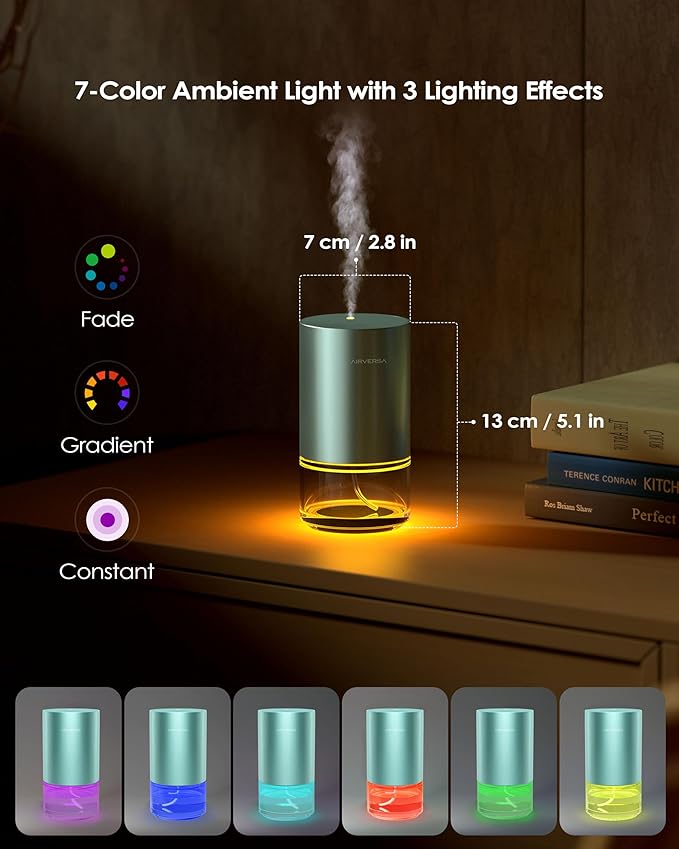 Airversa Essential Oil Diffuser Waterless Aromatherapy Diffusers for Home Large Room, Bedroom, Car, Office, Desk, Battery Operated, Small Diffuser for Pure Scent, 100mL Capacity, AN9 (Mint)