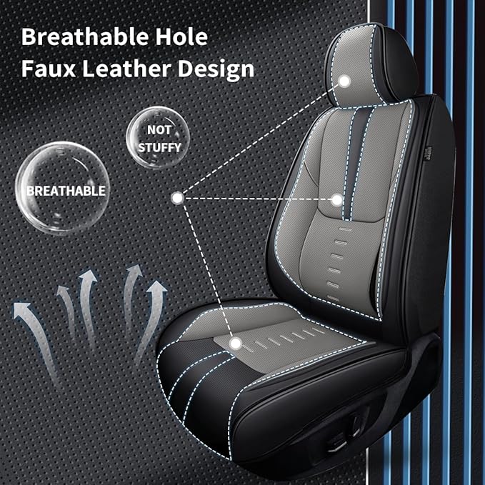 2 Front Seat Covers Fit for Toyota Tacoma 2016-2023 Seat Covers Breathable 3D Lumbar Support Faux Leather Protector Car Seat Covers (Black&Grey)