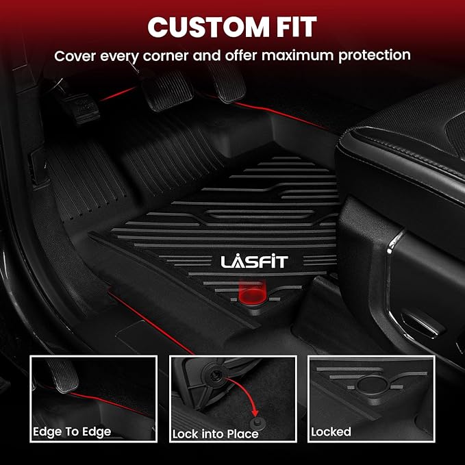LASFIT Floor Mats for Ford F250 F350 F450 2017-2026 Crew Cab Front Bucket Seat (Not Fit Row Bench Seating) Floor Super Duty All Weather Protector TPE Car Floor Liner, only 1st, 2pcs Black