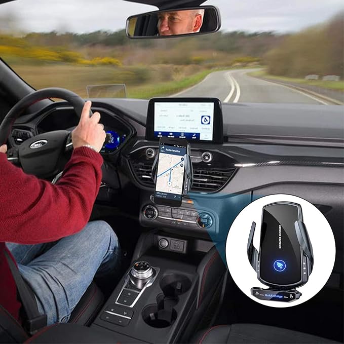 Wireless Car Charger Mount Automotive Electric Induction 15W Fast Charging Auto Clamping Car Phone Holder Mount Wireless Charging Mount Air Vent Phone Holde Compatible with All Android (Black)