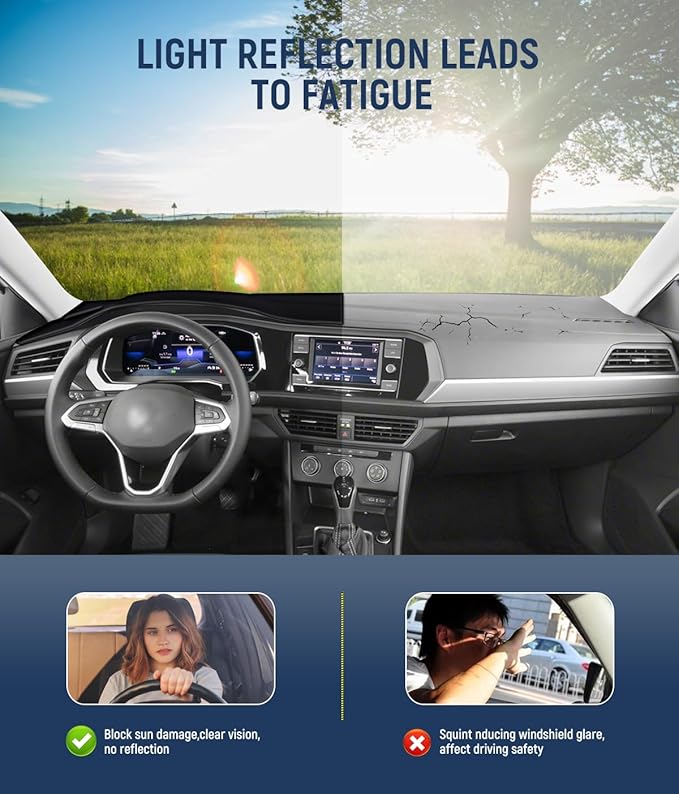 BIBLOZ Dash Cover for Volkswagen Jetta 2019 2020 2021 2022 2023 2024 Accessories Black Flannel Dashboard Cover Mat Car Dashboard UV Sun