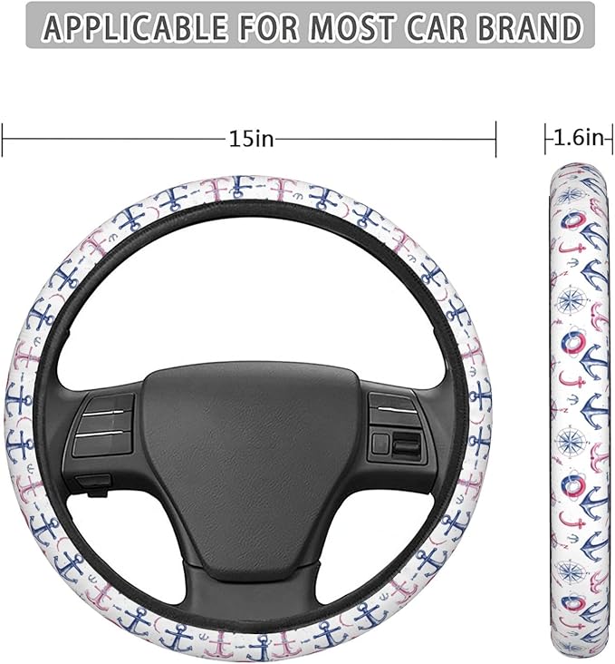 Anchors Compass Steering Wheel Covers Anti-Slip Elasticity Car Accessories Steering Wheel Protector Universal 15 Inch for Cars SUV Vehicle Truck