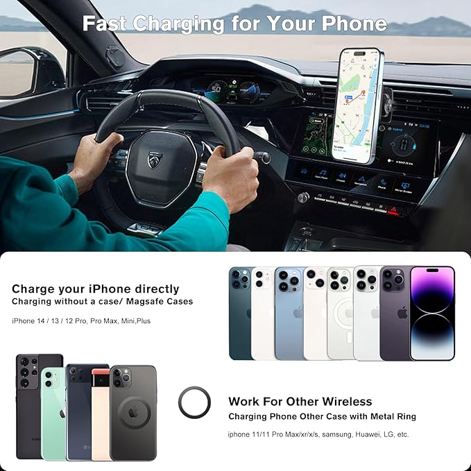 OHLPRO for Magsafe Car Mount, Super Strong Magnetic Wireless Car Charger Compatible with iPhone 17 Pro max,17/16/15/14/13 Series, [with QC 3.0 Adapter] Dashboard Car Phone Holder