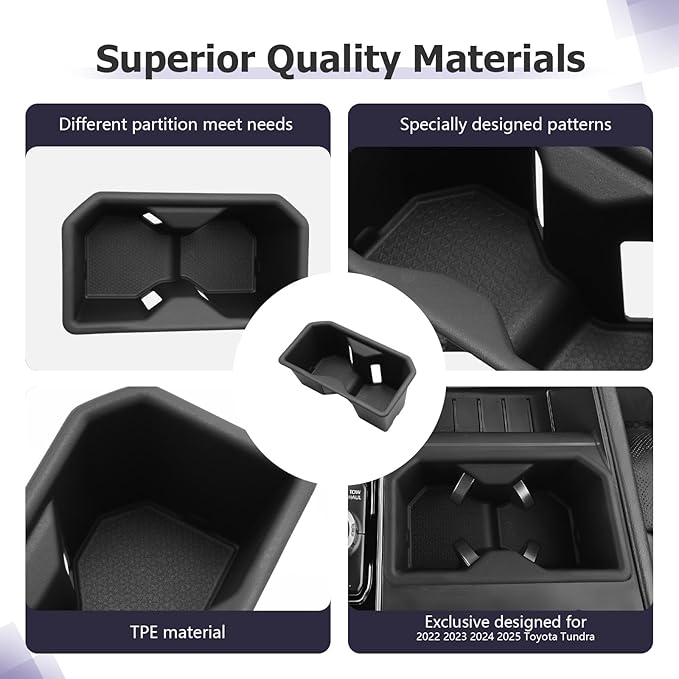 LUWU 2025 Tundra Center Console Cup Holder Compatible with 2022 2023 2024 2025 Toyota Tundra Interior Accessories Center Console TPE Cup Holder Insert Tundra 2025 Accessories