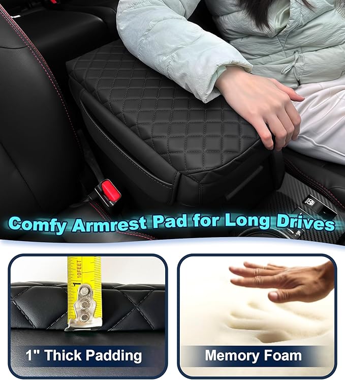 Armrest Cover for Toyota 4Runner Center Console Pad with Organizer Storage Pockets, Black Faux Leather Arm Rest Lid Protector Cushion Interior Accessories (2010-2024)