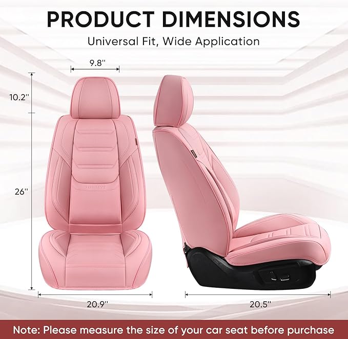 Pink Car Seat Covers Front Pair, Breathable Leather Automotive Front Seat Covers & Headrest, Auto Seat Cover, Compatible with Most Cars Sedans SUV Pickup Trucks