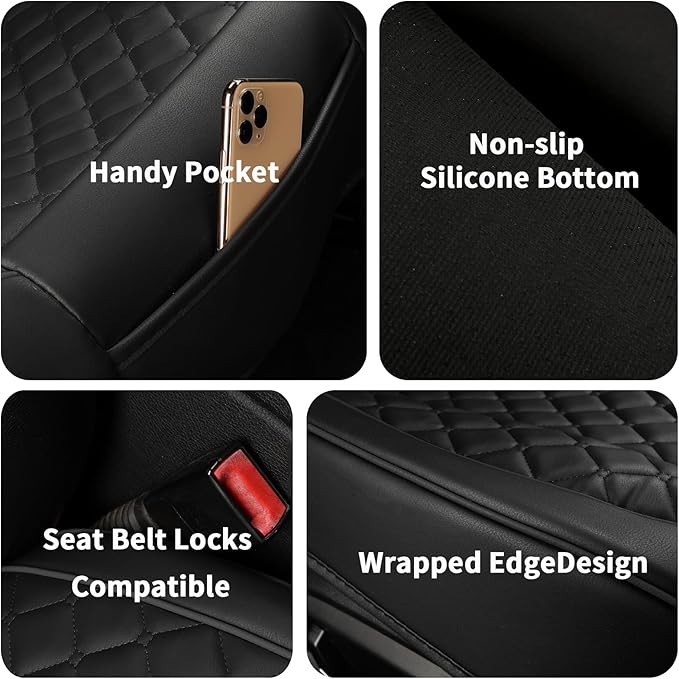 2pcs Car Seat Covers for Upgrade Leather,Car Seat Protector Water Proof Material,No Slip Soft,Side Wrapping,Bottom Seat Covers Universal for Most Automotive,Vans,Trucks,Suvs (Black)
