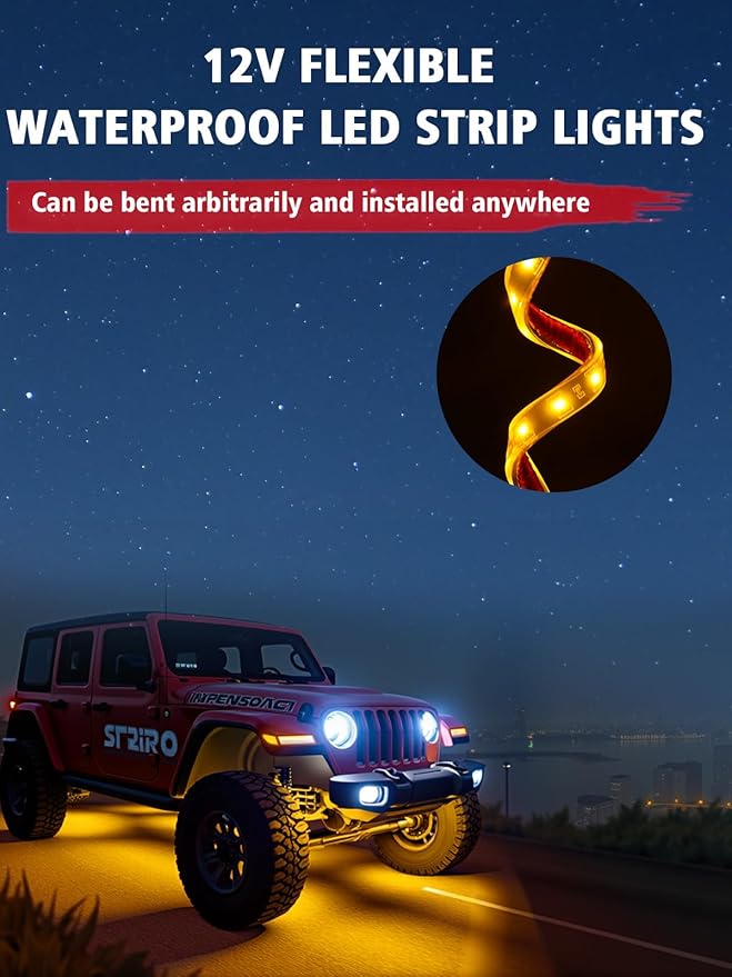 YM E-Bright 4Pcs Led Strip Lights for Car, 12inch Waterproof IP68 Car Underglow Strip Lights Decoration 18SMD 12V Led Interior Exterior Lights Strip for Cars Motorcycles Truck Golf Cart Boat - Yellow