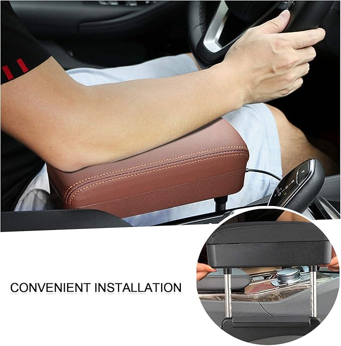 SKTU Auto Car Armrest Extender Support Elbow & Forearm Arm Wrist Rest Support Adjustable Height Comfort Pad Universal Fit for Most Car Models Center Console (Brown)