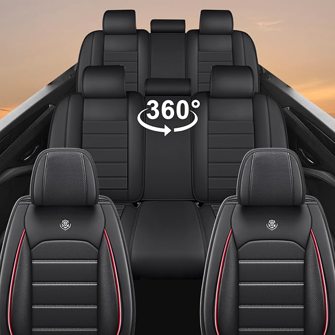 Seat Covers Custom Fit for Acura MDX 2001-2025, 7 Seat, Compatible Airbag Non-Slip Waterproof Leather Seat Cover, Luxury Interior Car Seat Covers Full Set, Black Red