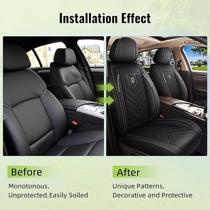 AOMSAZTO Front Seat Covers Fit for GMC Acadia 2017-2025: Faux Leather Automotive Seat Covers Waterproof Vehicle Seat Cushion Protector Car Interior Covers(2 Seat Black)