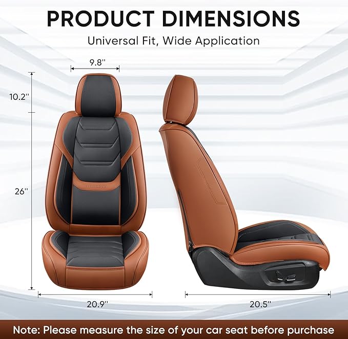 Leather Car Seat Covers Full Set with Lumbar Support, Waterproof Car Seat Cover, Universal Seat Covers for Cars, Trucks, SUVs, Sedans, Pickups, Airbag Compatible, Front Pair, Brown&Black