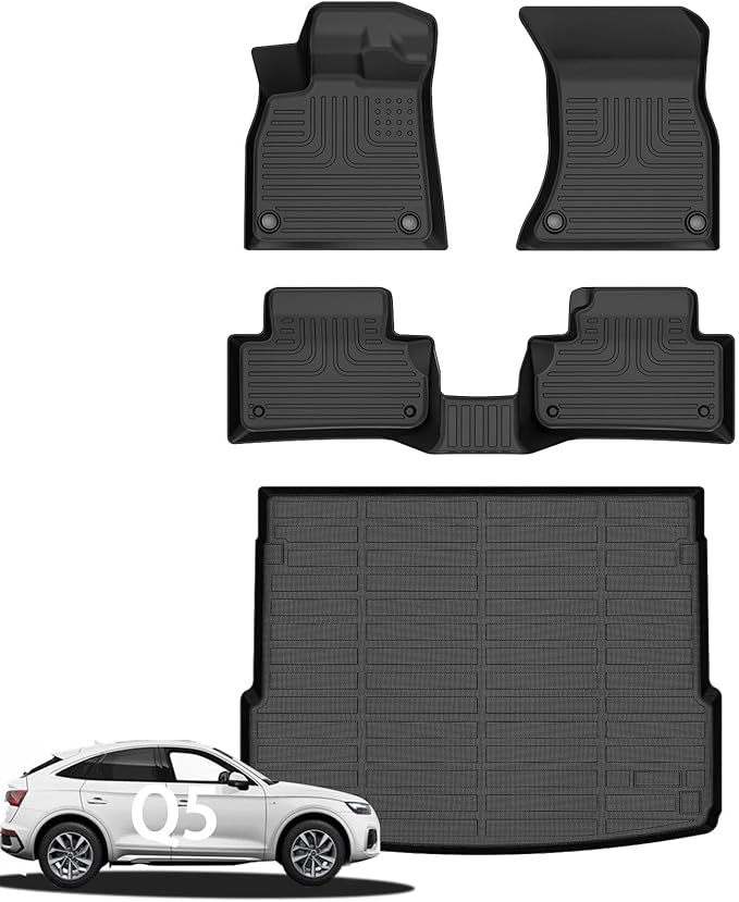 Wayhigh-for 2018-2025 Audi Q5/SQ5 (Include Sportback) (Not for PHEV) All Weather Floor Mats and Cargo Liner Set TPE Car Mats Waterproof Anti-Slip Odorless Q5 Floor Liners Trunk Liner Accessories