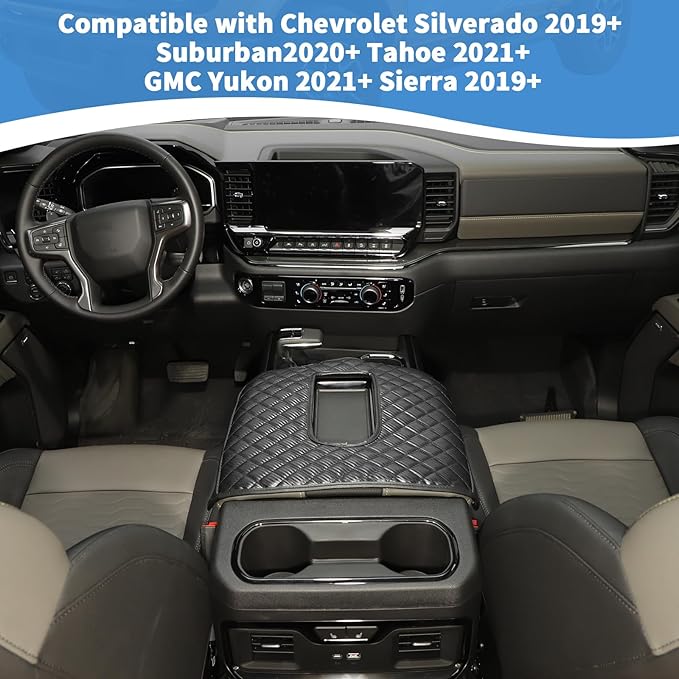 RT-TCZ for Silverado Center Console Armrest Cover for Chevy Silverado Suburban Tahoe for GMC Yukon Sierra 2019 up Black Carbon Fiber Grain