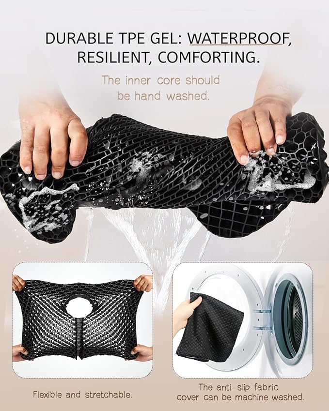 Gel Seat Cushion for Long Sitting & Hip Pain Relief (Large Size) - Cooling 3D Cushions for Office Chair, Car, Wheelchair, Breathable & Non-Slip Cover with Pressure Relief Technology