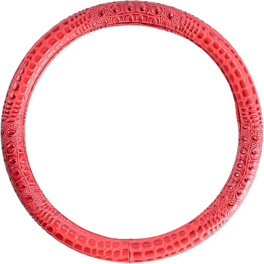 Luxury Crocodile Pattern Pink Leather Car Steering Wheel Cover - Comfortable Grip, Durable, Easy to Install, Universal Fit (Pink)