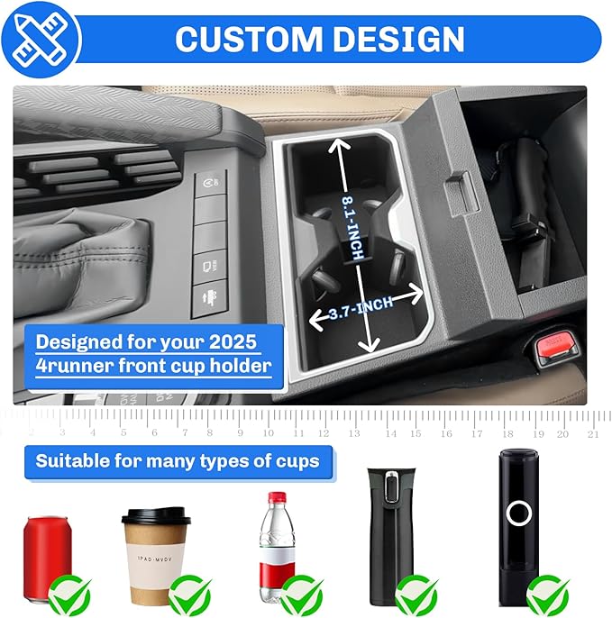 SXCY for 2025 2026 Toyota 4Runner Cup Holder Insert 2025 2026 4Runner Accessories TPE Cup Holder Limiter for 2026 Toyota 4Runner Console Drink Holder Adapter Non-Slip Drink Stopper Drink Stabilizer