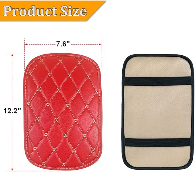 Auto Center Console Pad, PU Leather Car Center Console Box Cushion, Non Slip Soft Armrest Seat Box Cover, Waterproof Vehicle Armrest Protector for SUV, Truck, Car (Rhombic Lattice Red/Beige)