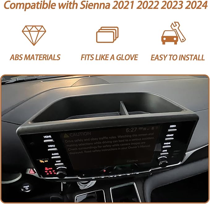 TACOBRO Center Console Dashboard Storage Organizer Compatible with Toyota Sienna 2021 2022 2023 2024 Accessories, Interior Dash Mounted Tissue Holder Tray Box ABS Black