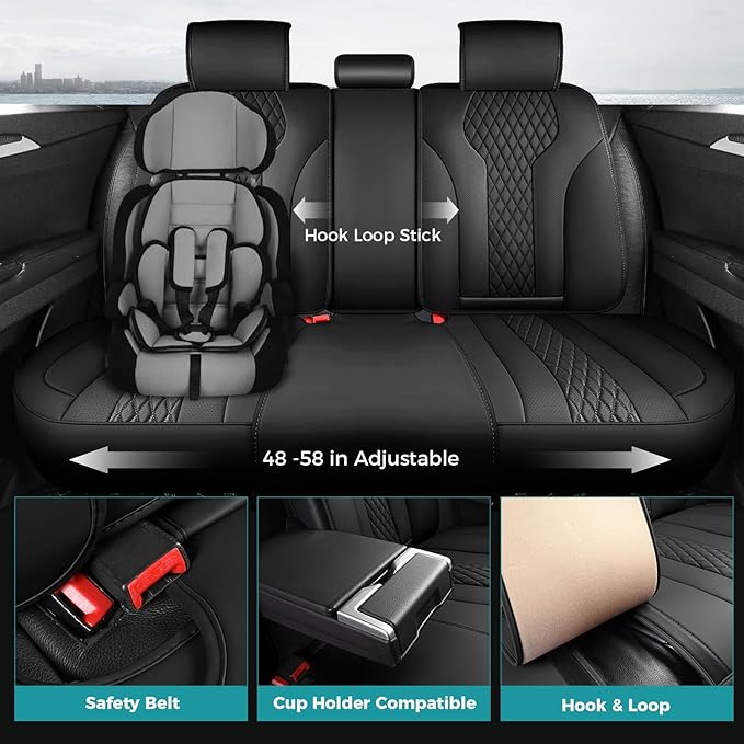 Leather Car Seat Covers - Breathable Faux Leather Seat Covers Full Set for Cars SUV Sedan - Waterproof - Black