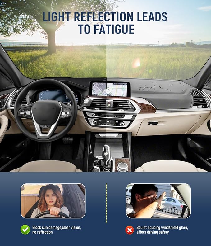 BIBLOZ Dash Cover for BMW X3 2018-2024 & BWM X4 2019-2025 Accessories Black Flannel Dashboard Cover Mat Car Dashboard UV Sun Protection(No HUD)