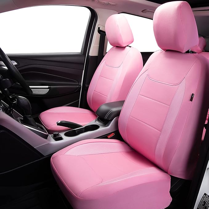 Flying Banner car seat Covers Protects Water Proof Faux Leather Carbon Fiber Fronts Rear Bench Covers (Pink Pink, Full Set - 8PCS)
