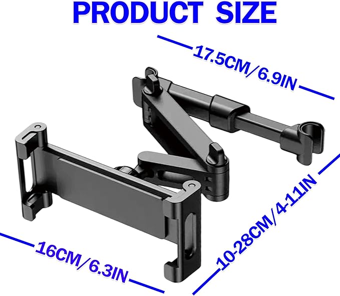 Tablet Holder for Car 1 Pack, iPad Headrest Mount for 5.3-12.9" iPads/Phones, Car Tablet Holder with 360° Adjustable Rotating, Upgraded iPad Mount, Road Trip Essentials (Black)