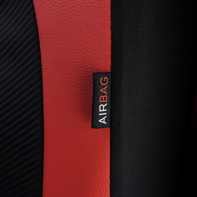 Flying Banner car seat Covers Protects Water Proof Faux Leather Carbon Fiber Front and Rear Bench (Red Black, Full Set - 9PCS)