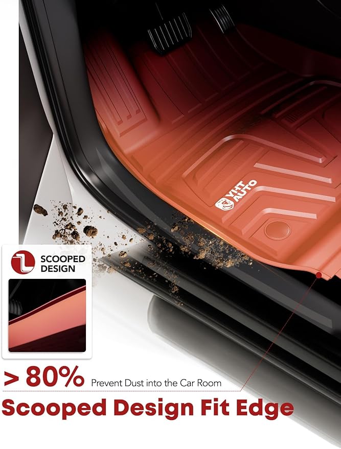 YHTAUTO Floor Mats Compatible with Tesla Model 3 2021-2023, All Weather TPE Front Rear Cargo Liner, Rear Storage Mats, Model 3 Accessories, Red, Set of 6