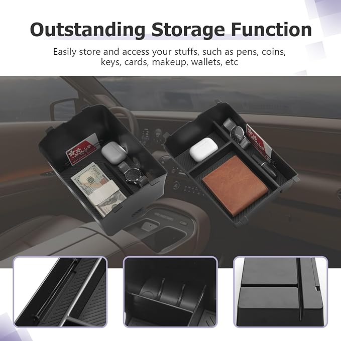 LUWU 2026 Palisade Center Console Organizer Compatible with 2026 Hyundai Palisade Accessories Armrest Console Organizer Armrest Insert Tray Palisade LX3 2026 Accessories Black 2-Pack