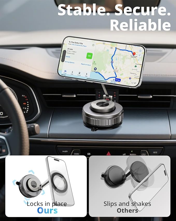 UBeesize 2025 Upgraded 360° Magsafe Vacuum Magnetic Car Phone Holder [108+LBS Strongest Suction&3000gf Dual-Lock Nano Gel] Dashboard & Windshield Mount, Compatible with iPhone 16/15/14/13&Other Phones