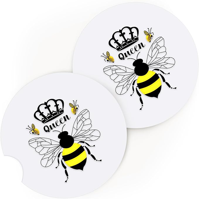 2 Pack Bee Car Cup Holder Coaster, Cute Car Interior Accessories Drink Coaster for Women & Men, Bee Lovers Themed Gifts Stuff Accessories Things Merchandise Items!