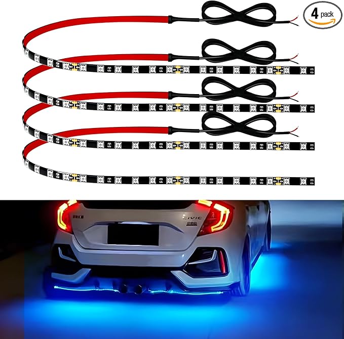 12V Led Light Strip 18" Connectable Ice Blue LEDs Strip Lights Waterproof for Car Motorcycle Golf Cart Trucks Boat Marine Automotive Led Light Strip, 4Pack