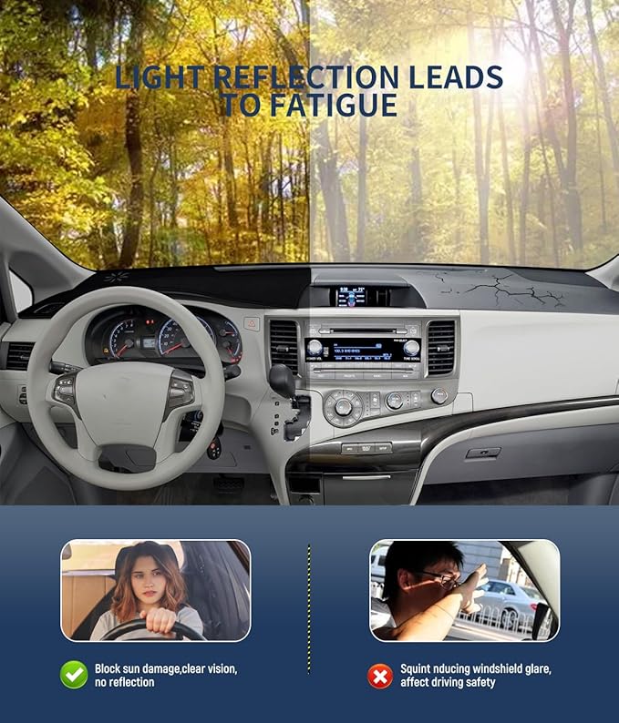 BIBLOZ Dash Cover for Toyota Sienna 2011-2014 Accessories Black Flannel Dashboard Cover Mat Car Dashboard UV Sun Protection