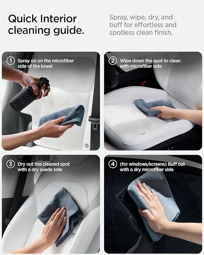 Spigen Car Interior Seat Cleaner & Stain Remover [Safe & Eco-Friendly Solution] Kit with CyberCase & Double-Sided Microfiber Towel Accessories for Tesla White/Black Leather Seats, Dashboard, Console