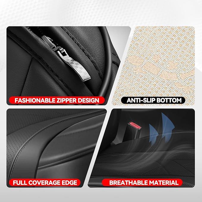 Auto Dynasty Car Seat Covers Front Set, Anti-Slip Automotive Interior Covers with Storage Pocket, Breathable Car Seat Protectors, Airbag Compatible, Universal Fit Most Vehicles, Black (Touring Series)