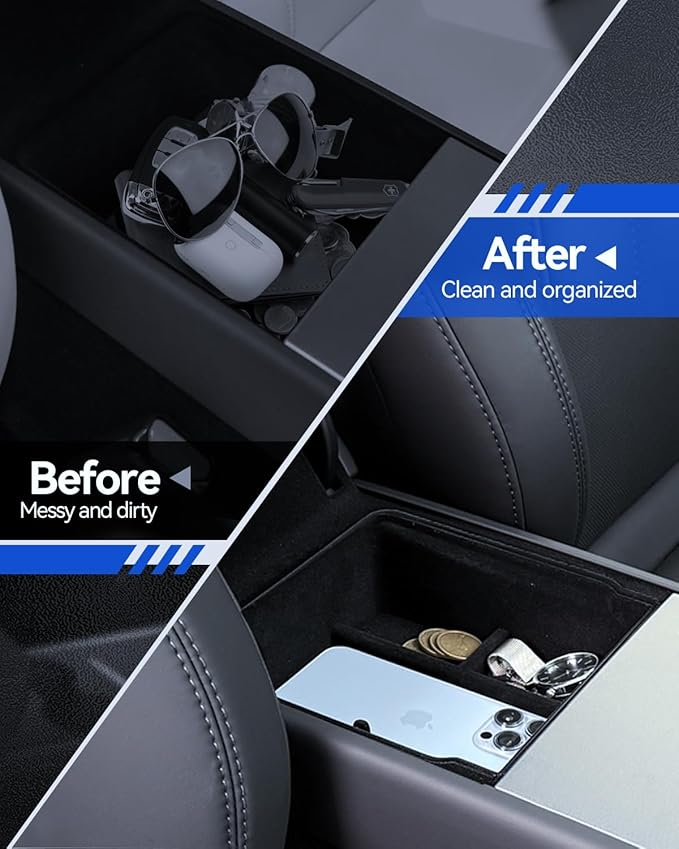 5-Pcks for Model Y Console Armrest Tray+ Cup Holder+ Wireless Charging Mat+ Organizer*2 2025 Model Y& 2024 Model 3 Accessories Armrest Tray Middle Storage Box Insert Container