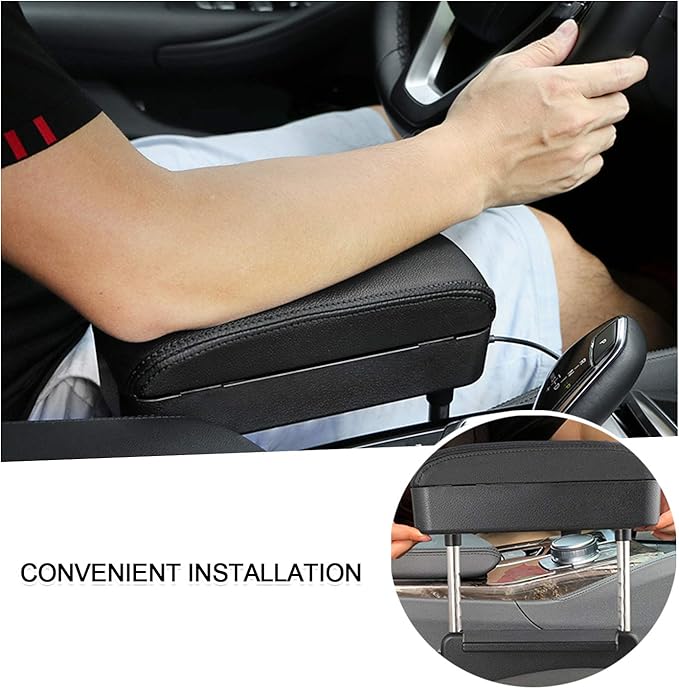 SKTU Auto Car Armrest Extender Support Elbow & Forearm Arm Wrist Rest Support Adjustable Height Comfort Pad Universal Fit for Most Car Models Center Console (Black with Organizer)
