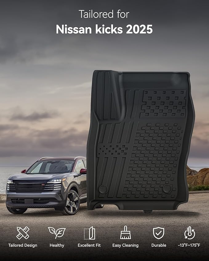 3W Floor Mats Fit for Nissan Kicks 2025 2026 (Not Fit Play Version) Accessories TPE All Weather Floor Liner, 1st and 2nd Row Car Mats Tunk Mats Full (NOT for Play Version)